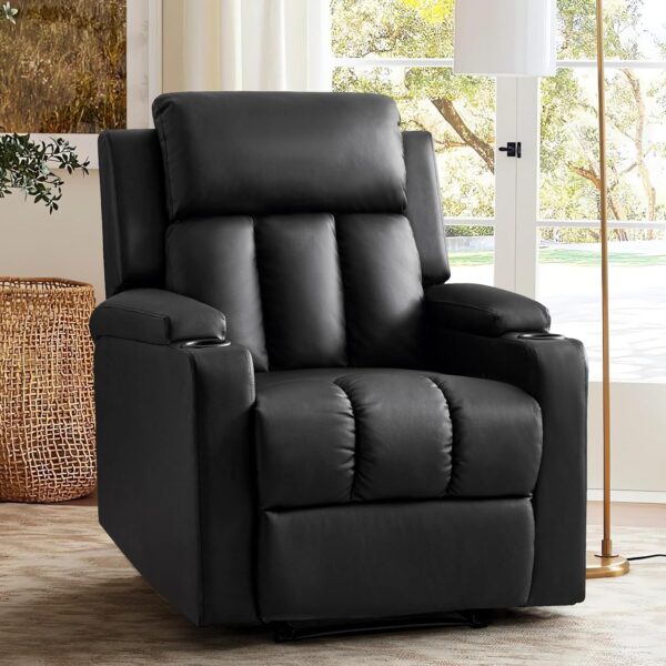 Furnimart Oversized Manual Recliner Chair, Faux Leather Chair with Chunky Overstuffed Cushion, Single Sofa Recliner for Adults for Home Theater Living Room Bedroom (PU Black) - Image 7