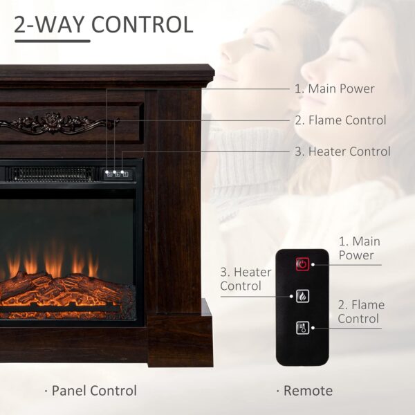 HOMCOM 32" Electric Fireplace with Mantel, Freestanding Heater with LED Log Flame, Overheat Protection and Remote Control, 1400W, White - Image 4