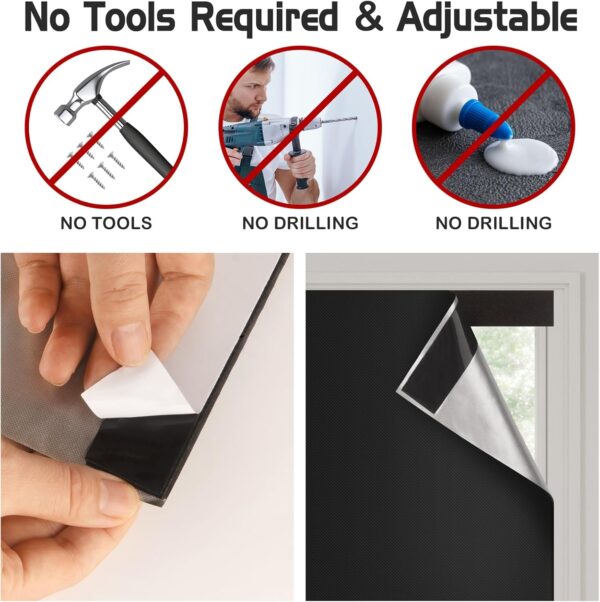 Black Out Roller Shades Portable Blackout Curtains No Tools No Drill Cordless Blinds for Windows,Uv Protection & Thermal Insulation Privacy Window Shades for Bedroom Classroom (48" Wx72 H) - Image 3