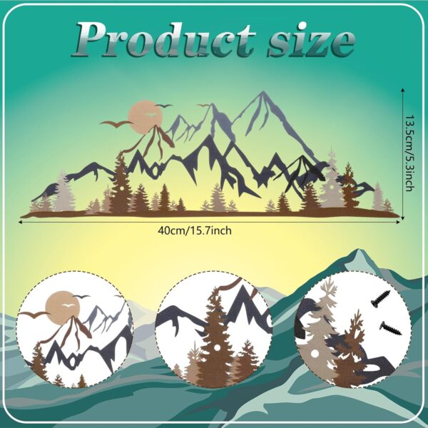 Mountain Range Metal Wall Art Decor Summit Metal Wall Sign Rustic Wall Art Mountain Wall Decor Forest Wall Decor Accent Home Decor Sign Mountain Scene Nature Wall Art, 17.5 x 5.3 Inch (Colorful) - Image 2