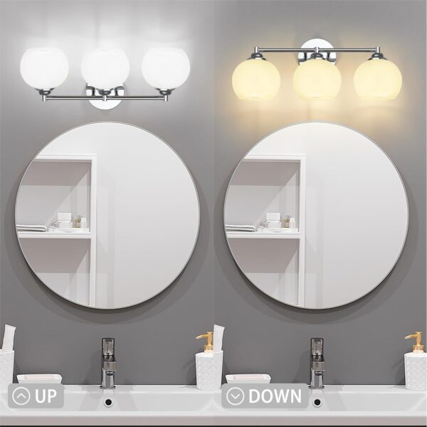 Chrome Bathroom Light Fixtures,3-Light Vanity Lights with Frosted Glass,Mid-Century Modern Bathroom Vanity Light Over Mirror - Image 2