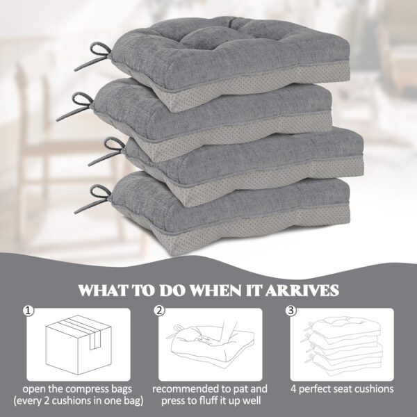 HARBOREST Chair Cushions for Dining Chairs Set of 2 - Chenille Tufted Kitchen Chair Cushions with Ties and Non-Slip Bottom, Memory Foam Chair Pads for Dining Chairs, 17" x 17", Grey - Image 5