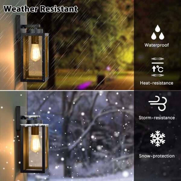 Outdoor Wall Light Fixtures, Exterior Waterproof Lanterns, Porch Sconces Wall Mounted Lighting with E26 Sockets & Glass Shades, Modern Matte Black Wall Lamps for Patio Front Door Entryway, 2-Pack - Image 2