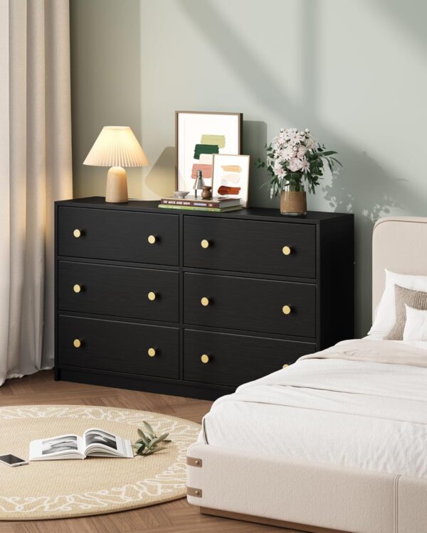 Nicehill 6 Drawers Dresser for Bedroom, Fabric Storage Tower, Dresser & Chest of Drawers Organizer，Storage Cabinet, Hallway, Closets, Living Room, Black Wooden Dresser（Black） - Image 2