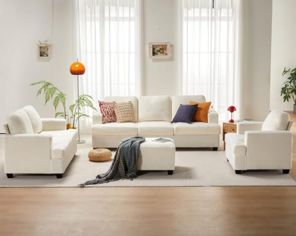 VanAcc Sofa, Comfy Sofa Couch with Extra Deep Seats, Modern Sofa- Ottoman Sofa, Couch for Living Room Apartment Lounge, Offwhite Bouclé - Image 3