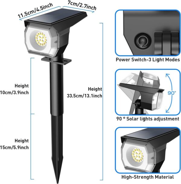 EIUIO Solar Outdoor Lights, Solar Lights Outdoor Waterproof, Solar Spot Lights Outdoor with Auto On/Off and 3 Lighting Modes, Outdoor Lights for Garden Decor, Outdoor Decor, 6 Pack(Warm White) - Image 2