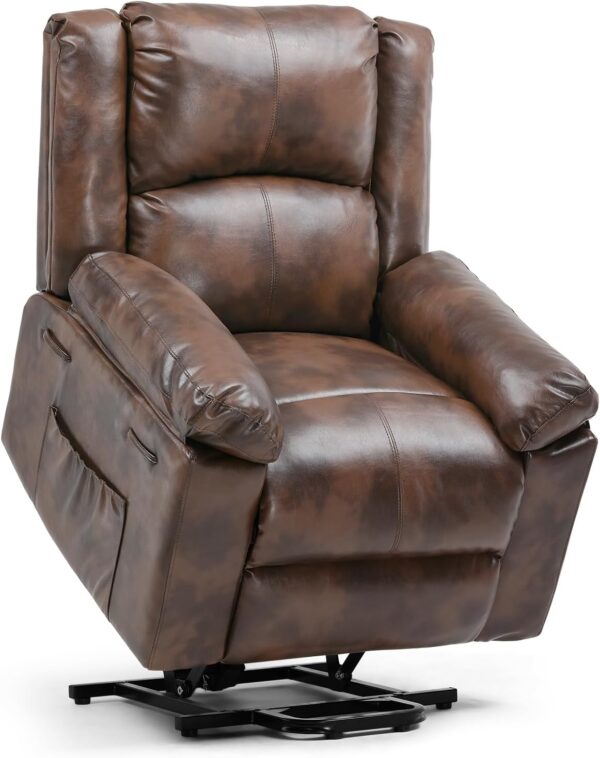 COMHOMA Power Lift Recliner for Elderly, Lift Chair with Heat and Massage，PU Recliner Sofa with Timing Function 2 Side Pockets and Infinite Position for Living Room, Brown - Image 7