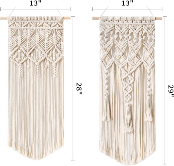 Mkono 2 Pcs Macrame Woven Wall Hanging Boho Chic Geometric Art Decor - Beautiful Bedroom Nursery Apartment Home Decoration, Gift for Girls Adults Birthday, 28" L x 13" W - Image 6