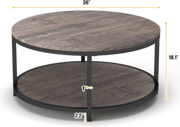 NSdirect Round Coffee Table,36" Coffee Table for Living Room,2-Tier Rustic Wood Desktop with Storage Shelf Modern Design Home Furniture(Light Walnut) - Image 2
