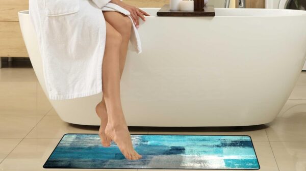Rugs for Kitchen Floor,TOMWISH Abstract Area Rug Turquoise and Grey Abstract Art Painting 17"X48"+17"X24" Non-Slip Kitchen Rug Set for Kitchen Dining Room,Floor Home,Office,Sink,Laundry - Image 6