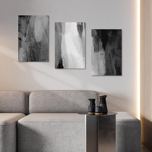 SCOAGE Wall Art Canvas Print Abstract Wall Art Black White Grey Style Modern Artwork Wall Decoration Abstract Canvas Paintings Set for Living Room Bedroom Home Kitchen Decor 12"x 16"x 3 Pieces - Image 5