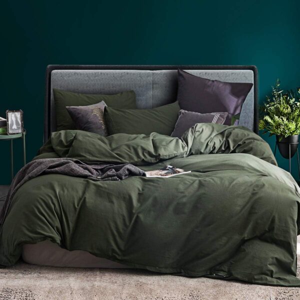 ECOCOTT 3 Pieces Duvet Cover Queen 100% Washed Cotton 1 Duvet Cover with Zipper and 2 Pillowcases, Ultra Soft and Easy Care Breathable Cozy Simple Style Bedding Set (Avocado Green)