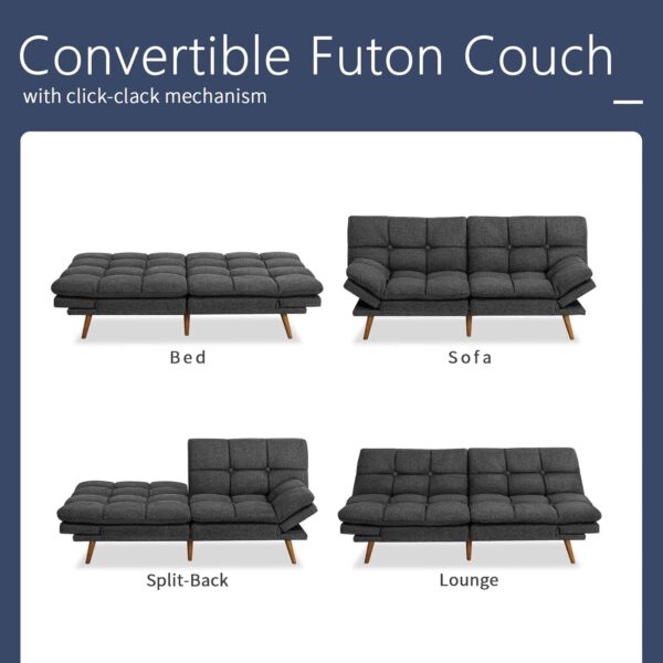 IULULU Futon Sofa Bed, Modern Convertible Sleeper Couch Daybed with Adjustable Armrests for Studio, Apartment, Office, Small Space, Compact Living Room - Image 4