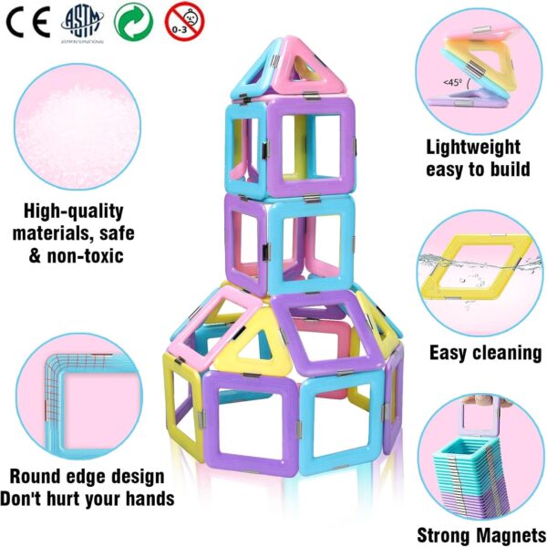 Magnetic Tiles Toys for 3 4 5 6 7 8+ Year Old Boys Girls Upgrade Macaron Castle Blocks Building Set for Toddlers STEM Creativity/Educational Toys for Kids Age 3-6 Christmas Birthday Gifts - Image 5