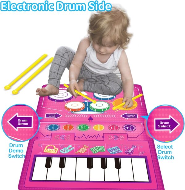 1 2 3 Year Old Girl Birthday Gift Toys, 2 in 1 Musical Toys for Toddlers 1-3 Piano Keyboard & Drum Mat with 2 Drum Sticks Toddler Toys Age 1-2, Baby Toys for 1 Year Old Toys for 2 Year Old Girl - Image 3