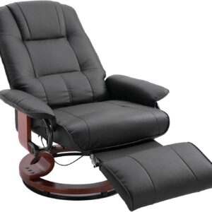 HOMCOM Faux Leather Manual Recliner, Adjustable Swivel Lounge Chair with Footrest, Armrest and Wrapped Wood Base for Living Room, Black