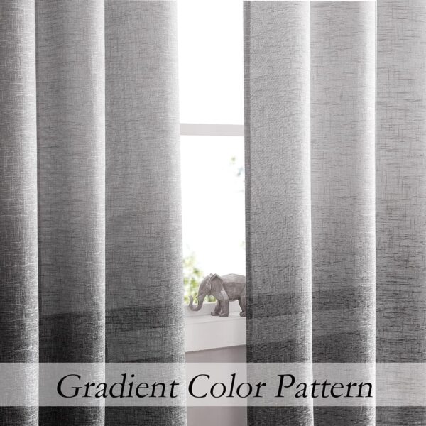 Ombre Window Door Curtain 100" Extra Wide Linen Ombre Gradient Print on Rayon Blend Fabric Treatment for Sliding Patio Door with 14 Grommets, Cream White to Light Gray, 100" x 84", 1 Panel - Image 2