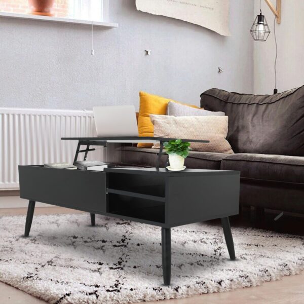 MGHH Wood Lift Top Coffee Table with Hidden Compartment & Adjustable Storage Shelf, Side Tables Lift Tabletop Dining Table for Home Living Room, Office, Reception Room, Black - Image 2