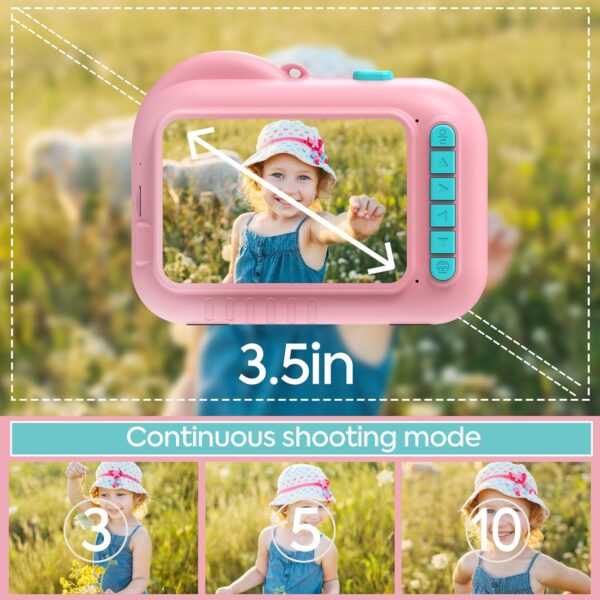 Instant Print Camera for Kids, 3.5 Inch Kids Camera Instant Print, Kid Toddler Digital Camera with Instant Pictures, Christmas Birthday Gifts for 5 6 7 8 9 10 11 12 Year Old Girls, Kids Toys for 3-12 - Image 2