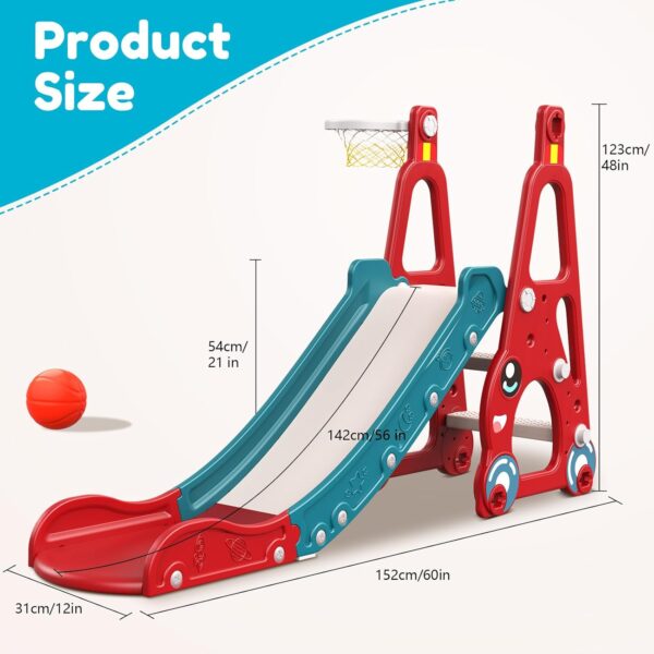 Beetle Slide for Toddlers,Indoor/Outdoor Playset for Kids 1-3,Foldable Climbing Toys,Shoot a Basket,3-in-1 Toddler Slide (Red&Green) - Image 7