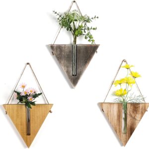 Hanging Planters for Indoor Plants, Propagation Station, Wall Vase, Wooden Hanging Wall Planter, Farmhouse Wall Decor for Kitchen (Triangles/Set of 3)