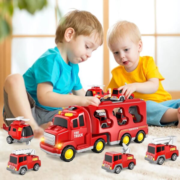 Bennol Toddler Trucks Toys for Boys Age 1-3 3-5, 5 in 1 Fire Car Truck Bus for Toddlers Boys Girls 1 2 3 4 5 6 Years Old, Toddler Boy Toys Christmas Birthday Gift Car Sets with Light Sound - Image 6