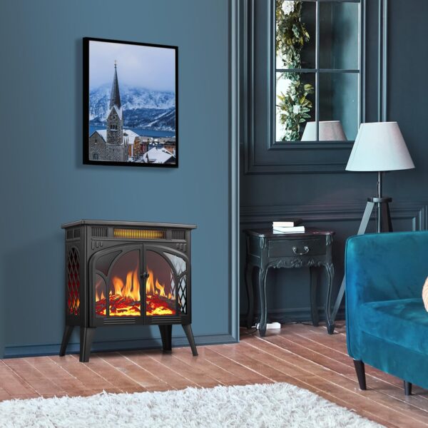 R.W.FLAME Electric Fireplace Heater 25" with Remote Control, Cathedral Stylish, Different Flame Effects and Log Set Colors, Adjustable Brightness and Heating Mode, Overheating Safe Design - Image 6