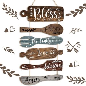 Geetery 6 Pcs Bless the Food Before Us Sign Farmhouse Kitchen Wall Decor Dining Room Decorations Collage Wall Art Rustic Vertical Hanging Wood Signs for Kitchen Living Room Home(Multicolored)