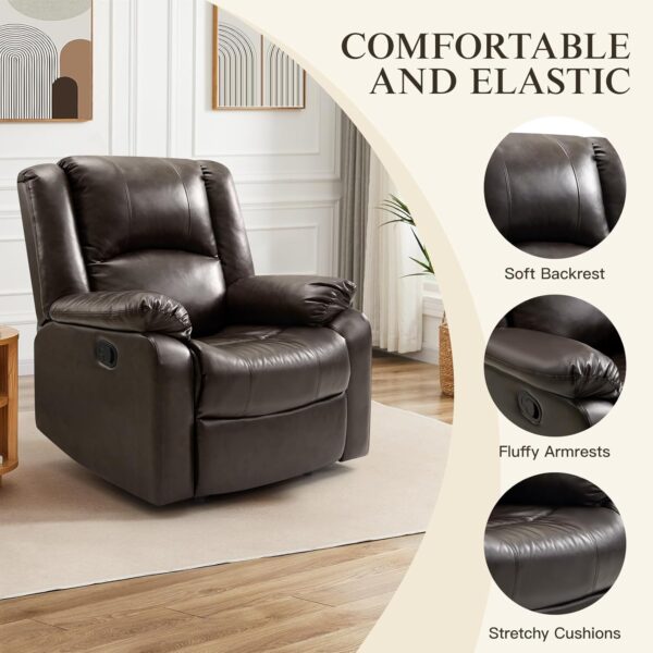 EASELAND PU Leather Recliner Chairs for Adults, Reading Recliner Chairs for Bedroom, Fluffy Arm Chair with High-Density Sponge Cushion, Reclining Chairs with Lumbar Support for Living Room(Brown) - Image 4