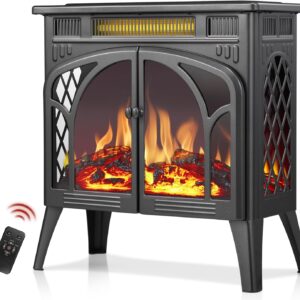 R.W.FLAME Electric Fireplace Stove Heater with Remote Control, 25" Fireplace Heater, Adjustable Brightness and Heating Mode, Overheating Safe Design,Flame Work with or Without Heat