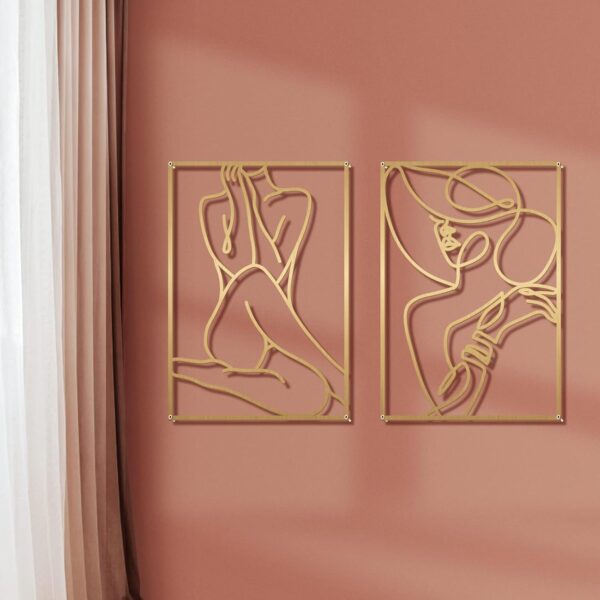 Glamativity 4 Pack Gold Wall Art Décor, Minimalist Décor Single Line Art Wall Décor, Real Metal Wall Art, Woman's Body Shape Abstract Wall Art (Gold Elegant Style, M Size 17 x 11.8'') - Image 5