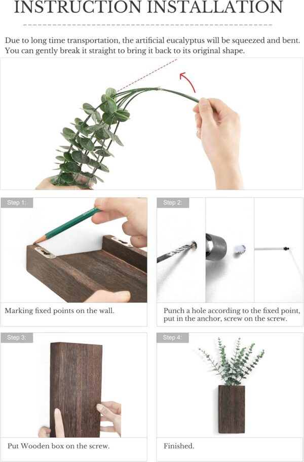 Dahey 2 Pack Wood Wall Planter Vase with Artificial Eucalyptus Farmhouse Wall Hanging Decor Pocket Planter for Indoor Fake Plants Greenery, Living Room Bedroom Kitchen Home Office Decoration - Image 7