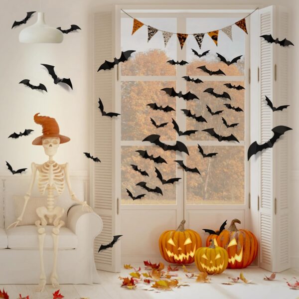 LUDILO Bats Halloween Decorations: Halloween Bats Wall Decor 100pcs Bats Wall Decals PVC 3D Wall Bats Scary Stickers Halloween Party Decorations Indoor Outdoor DIY Home Window Door Halloween Decor - Image 7