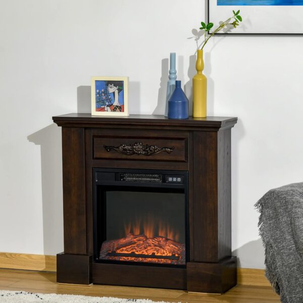HOMCOM 32" Electric Fireplace with Mantel, Freestanding Heater with LED Log Flame, Overheat Protection and Remote Control, 1400W, White - Image 2