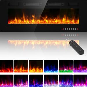 BREEZEHEAT 60 inch Electric Fireplace Wall Mounted/Freestanding-Ultra Thin Fireplace Inserts for Living Room with Heater, Remote Control, Touch Screen, Led Flame, 8H Timer, 750w/1500w