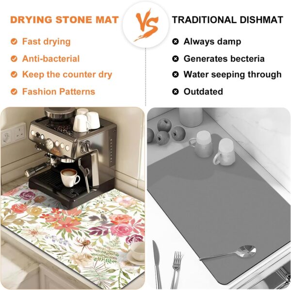 LOKHOM Dish Drying Mat for Kitchen Counter, 18"x24" Absorbent Coffee Bar Mat with Pink Roses Petals , Dish Drainer Rack Mats for Kitchen Counter Coffee Maker Coffee Pot Dining Room Decoration - Image 5