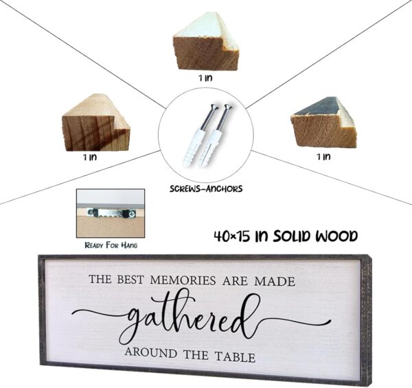 The Best Memories Are Made Gathered Around The Table Wall Decor 40"x15" Large Rustic Farmhouse Dining Room Wood Framed Modren Signs Kitchen Home Simple Hanging Wall Art (Black) - Image 2