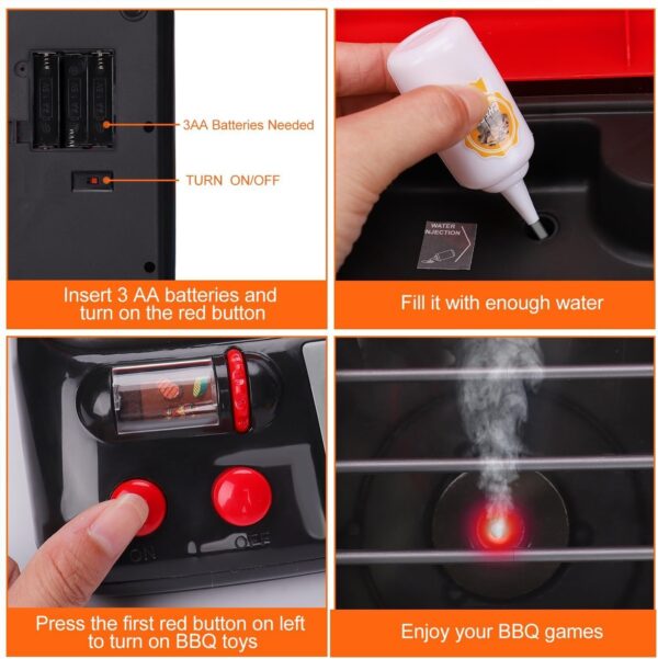Kids Play Food Grill with Pretend Smoke Sound Light Kitchen Playset BBQ Accessories Camping Cooking Set Barbecue Toddler Girl Boy Toy 2 3 4 5 6 Year Old 4-8 Birthday Kid Outdoor Toy Gift Idea - Image 3