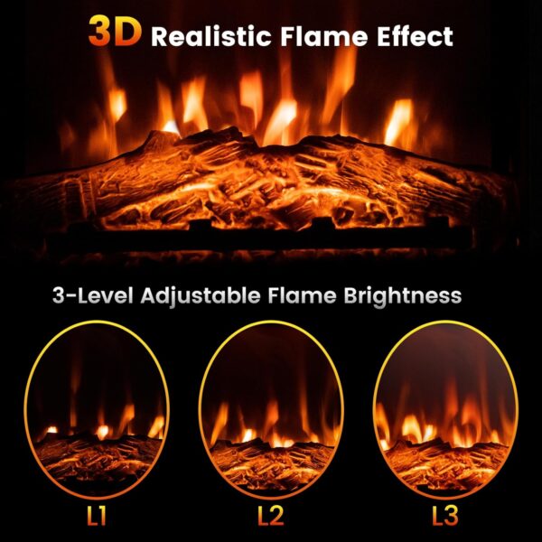 GOFLAME Electric Fireplace with Mantel, 1400W Freestanding Mantel Fireplace Heater with Remote Control, 3 Flame Brightness, Thermostat, 6H Timer, Overheat Protection, CSA Certified (White) - Image 4