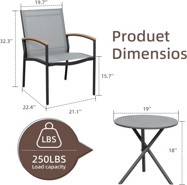 Shintenchi 3 Pieces Patio Bistro Sets, Outdoor Textilene Fabric Conversation Bistro Set, Textilene Fabric Front Porch Chairs Small Patio Furniture Set with Table for Lawn,Garden,Balcony (Black) - Image 6
