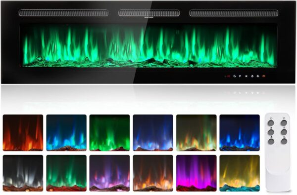 Electric Fireplace 50 inch with Remote Control and Touch Panel Control, Wall Mounted and Recessed Timer,12-Level Adjustable Flame Colors and Speed - Image 2