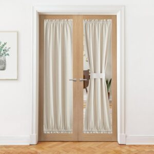NICETOWN Linen Door Curtains for Door Window 72 inch Length, 100% Blackout French Door Blinds Curtains Thermal Insulate Covering for Patio Door Glass Door Front Door, 25" Wide, Light Beige, 1 Panel