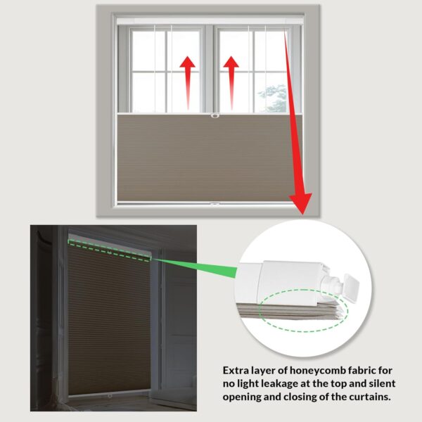 No Tools No Drill Honeycomb Blinds Top Down Bottom Up Cellular Shades No Screw Tension Blinds for Windows Easy to Install Custom Size (Blackout) Dark Brown - Image 4