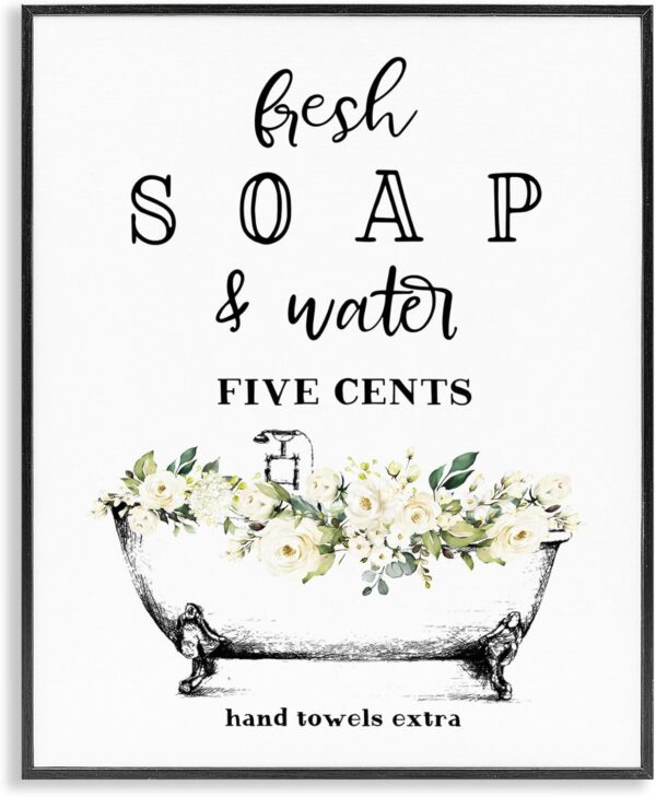 Stupell Industries Fresh Soap And Water Bath Tub Bathroom Design Framed Giclee Art Design By Artist Lettered and Lined