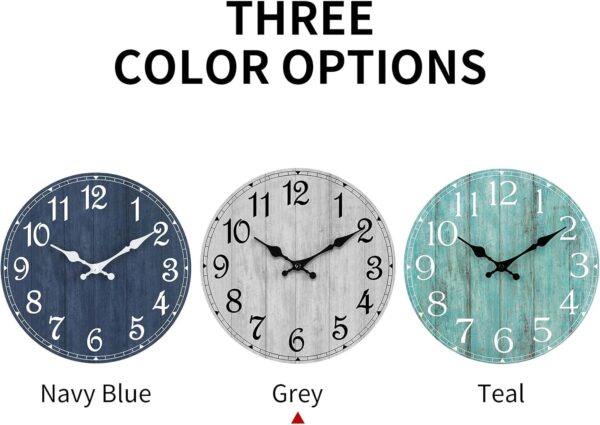 HYLANDA Wall Clock, 10 Inch Rustic Wall Clocks Battery Operated Silent Non Ticking, Country Round Wooden Clocks Farmhous Wall Decor for Bathroom, Living Room, Kitchen, Bedrooms, Dining Room (Gray) - Image 2
