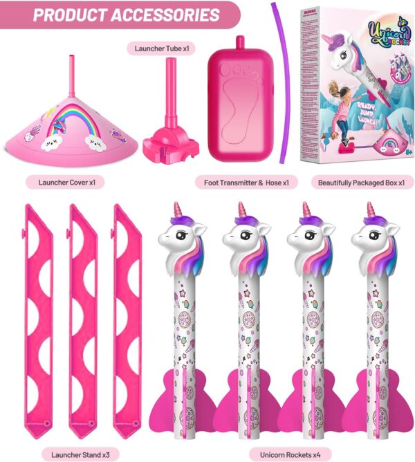 beefunni Unicorn Rocket Launcher for Kids, 4 Unicorn Outdoor Toys for Girls, Christmas Birthday Unicorn Gifts for Girls Ages 2 3 4 5 6 7 8 Years Old, Fun Unicorn Toys for Kids Ages 2-4-6 Years Old - Image 6