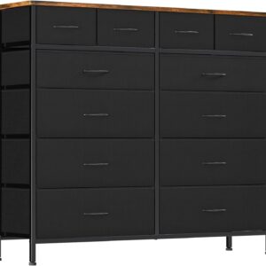Large Dresser for Bedroom with 12 Deep Drawers, Tall Fabric Drawer Dresser, Chest of Drawers for Closet, Nursery, Living Room, Laundry, Entryway, Hallway (Black)