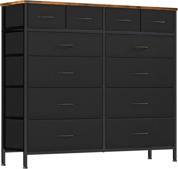 Large Dresser for Bedroom with 12 Deep Drawers, Tall Fabric Drawer Dresser, Chest of Drawers for Closet, Nursery, Living Room, Laundry, Entryway, Hallway (Black)
