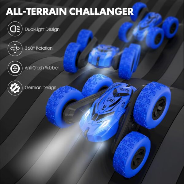 Remote Control Car, RC Cars with Headlights Double-Sided Driving 360° Flips Rotating for Kids Ages 4-7 8-12 Year Old, RC Stunt Car Toys for Boys and Girls Gift Blue - Image 3
