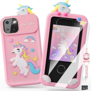 Kids Smart Phone Toys for Girls,Unicorn Gift Toys for Girls Ages 3-9 Christmas Birthday Gifts Mini Smart Phone Toys with 2.8" Touchscreen 16 Learning Games Dual Camera Music Player, 8G SD Card Pink